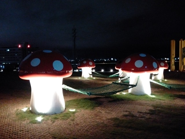 夜富山県美術館オノマトペの屋上